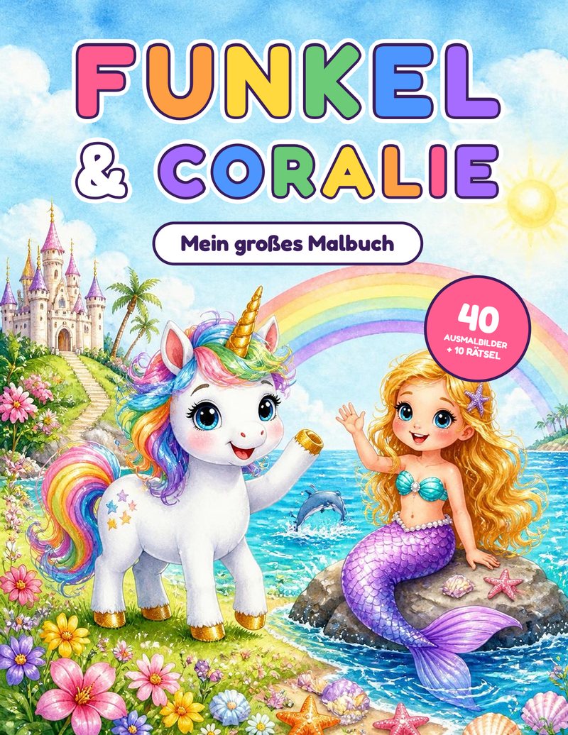 Cover: Funkel & Coralie – Mein großes Malbuch